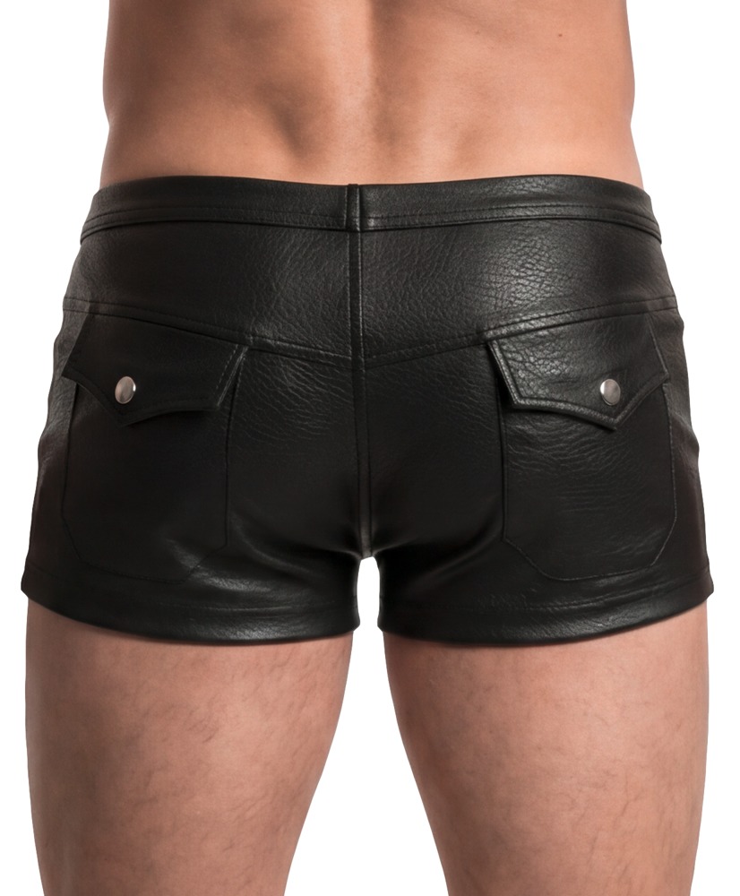 Sexy Heren Fetish Short van Zwart Kunstleer met Drukknopen – Svenjoyment back