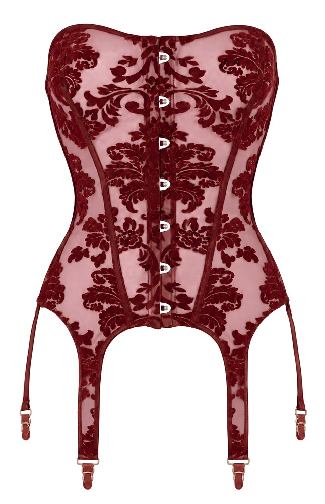 Bordeaux Rode Kanten Bustier met Jarretel Straps in Corsetstijl – Noir Handmade - Afbeelding 9