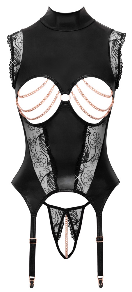 Open Cup Bustier met Jarretels en Kettingen - Abierta Fina - Afbeelding 7