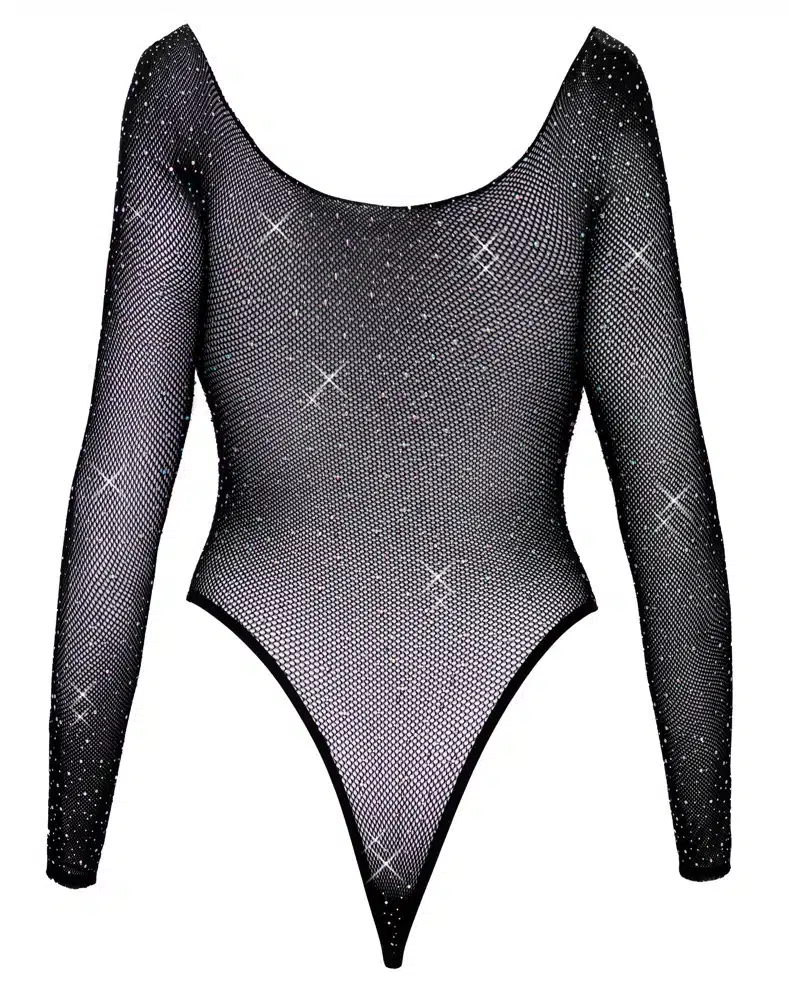 Transparante Visnet Stringbody met Glitters en Lange Mouwen - Cottelli Collection - Afbeelding 5
