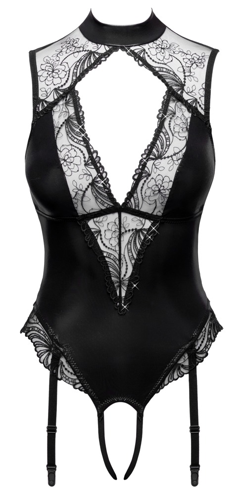 Kruisloze Wetlook Body met Kant en Pailletten - Cottelli Collection - Afbeelding 6