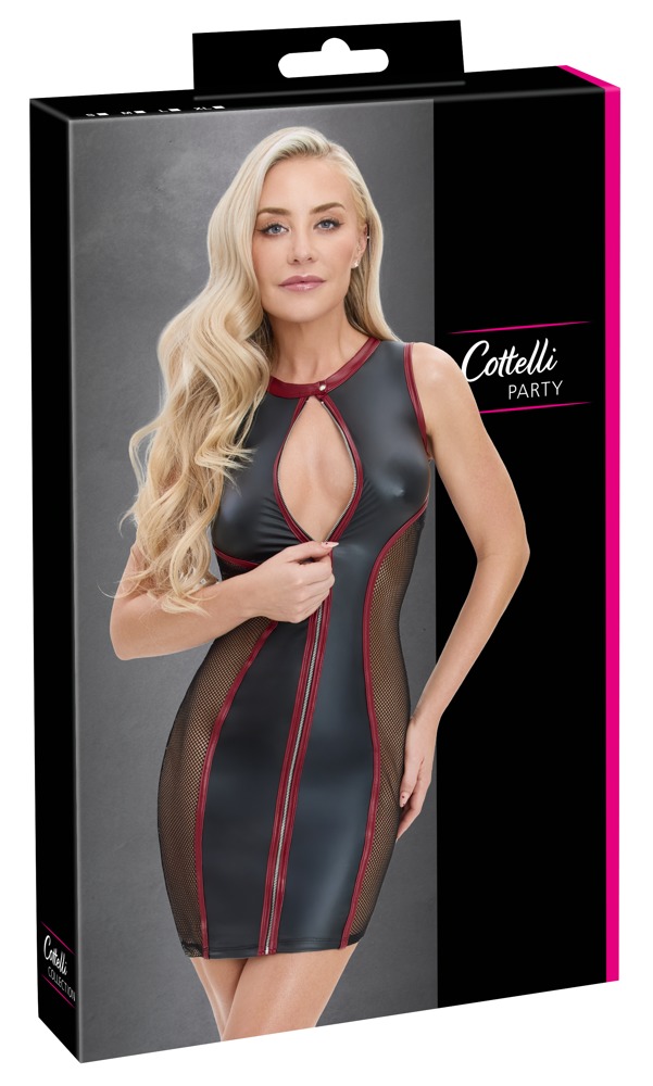 Wetlook Party Jurkje met Rits en Mesh - Cottelli Collection - Afbeelding 8