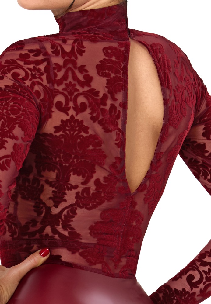Sexy Mini Jurk van Rood Wetlook en Flockprint - Noir Handmade Back Close up