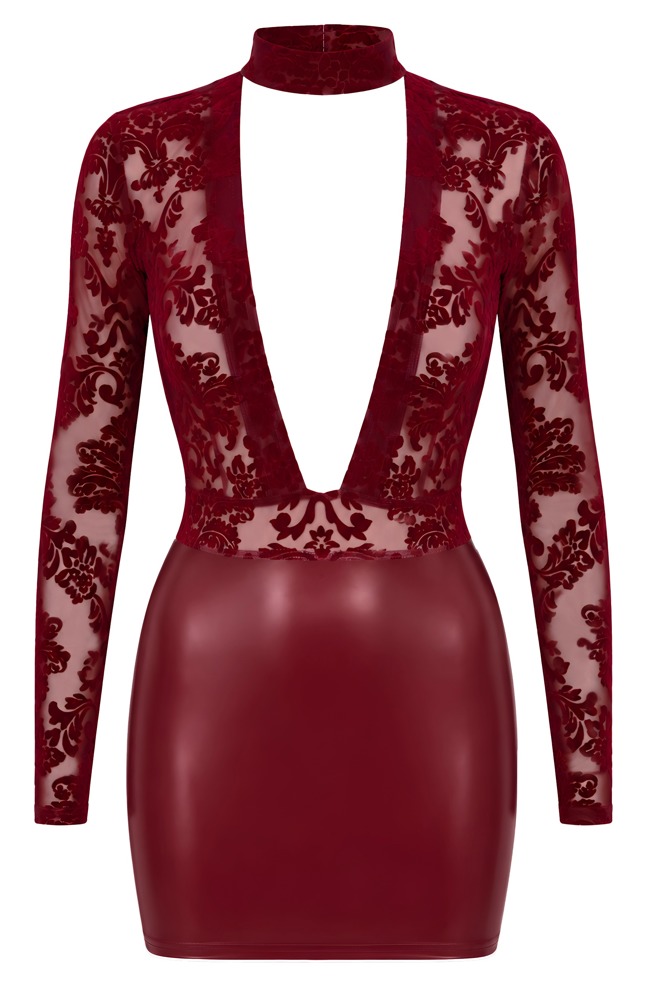 Sexy Mini Jurk van Rood Wetlook en Flockprint - Noir Handmade Ghost Front