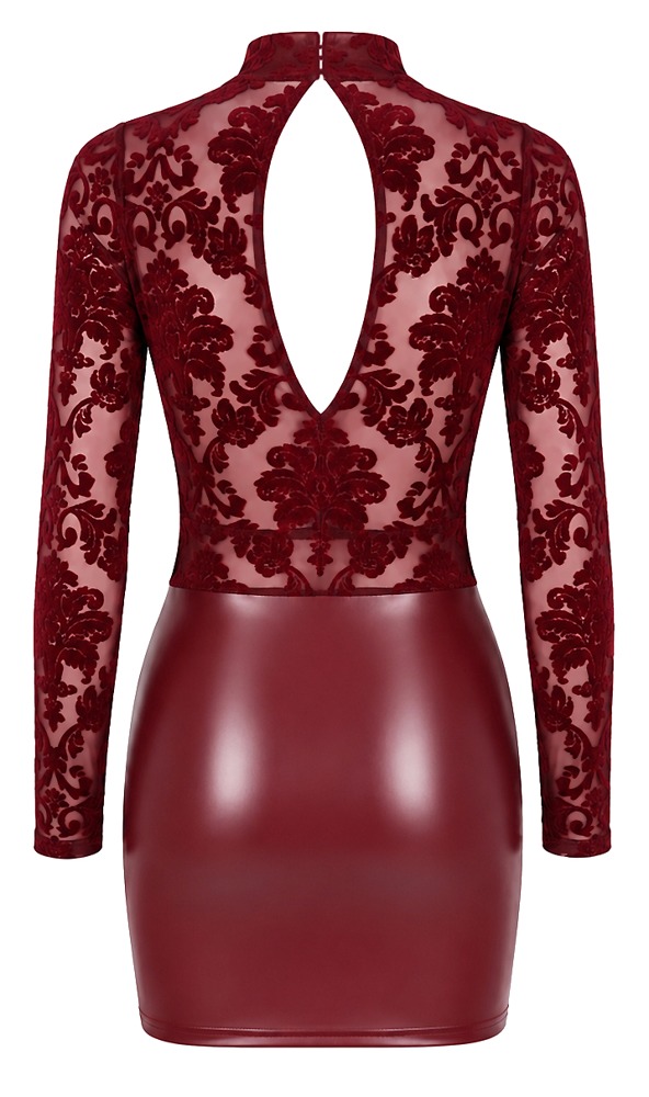 Sexy Mini Jurk van Rood Wetlook en Flockprint - Noir Handmade ghost back