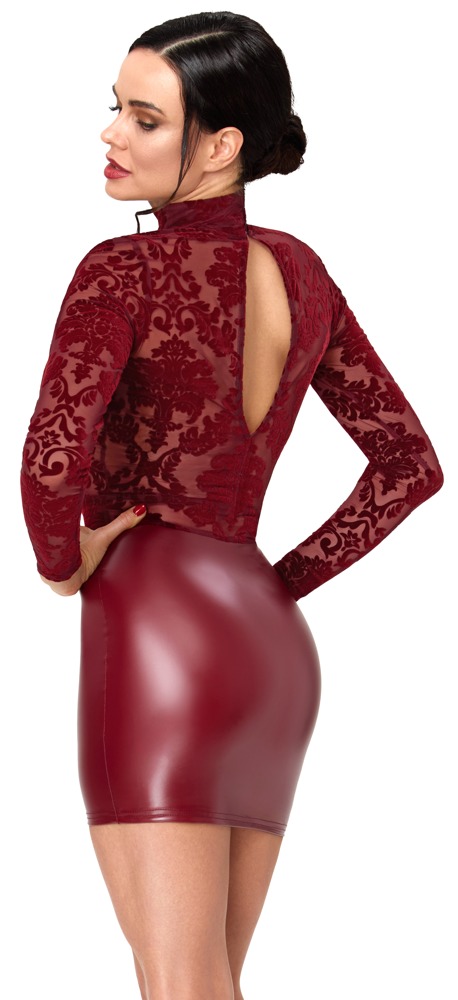 Sexy Mini Jurk van Rood Wetlook en Flockprint - Noir Handmade Back