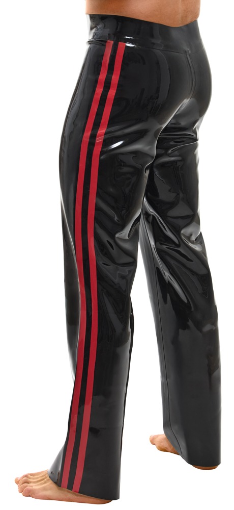 Zwarte Latex Herenbroek met Rode Strepen en Bootcut – LATEX - Afbeelding 4