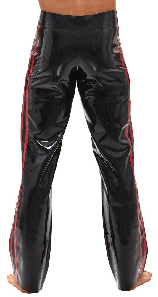 Zwarte Latex Herenbroek met Rode Strepen en Bootcut – LATEX - Afbeelding 2