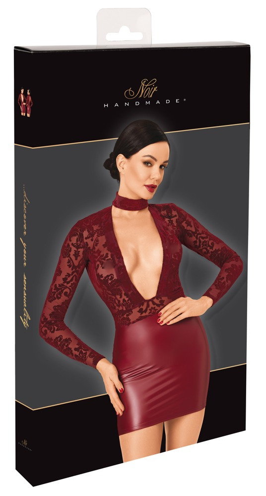 Sexy Mini Jurk van Rood Wetlook en Flockprint - Noir Handmade BLUR