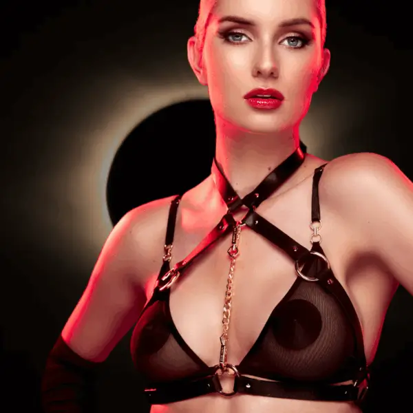 Luxe Borstharnas van Kunstleer met Goudkleurige Details - Siouxsie - Kinky Diva - Afbeelding 8