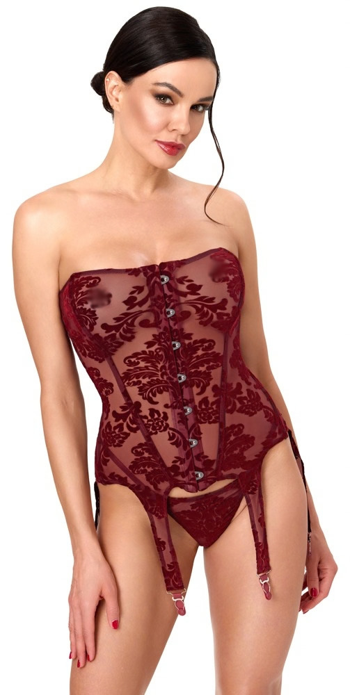 Bordeaux Rode Kanten Bustier met Jarretel Straps in Corsetstijl – Noir Handmade - Afbeelding 4