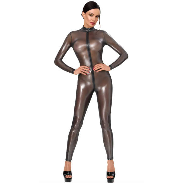 Transparante Catsuit in Zilver Metallic F429 Moondust - Noir Handmade