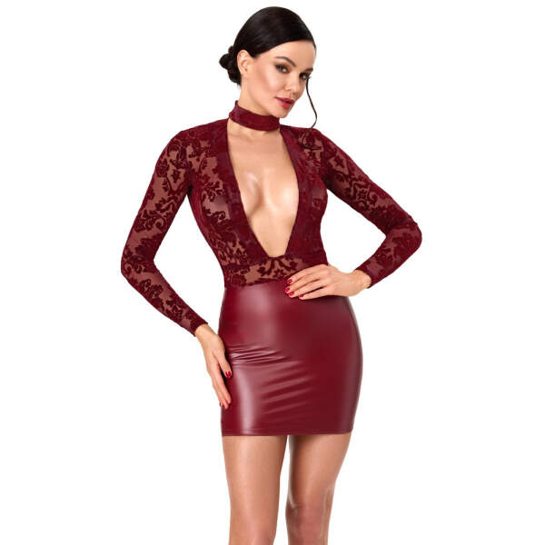Sexy Mini Jurk van Rood Wetlook en Flockprint - Noir Handmade Blur