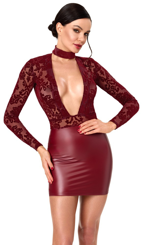 Sexy Mini Jurk van Rood Wetlook en Flockprint - Noir Handmade Blur