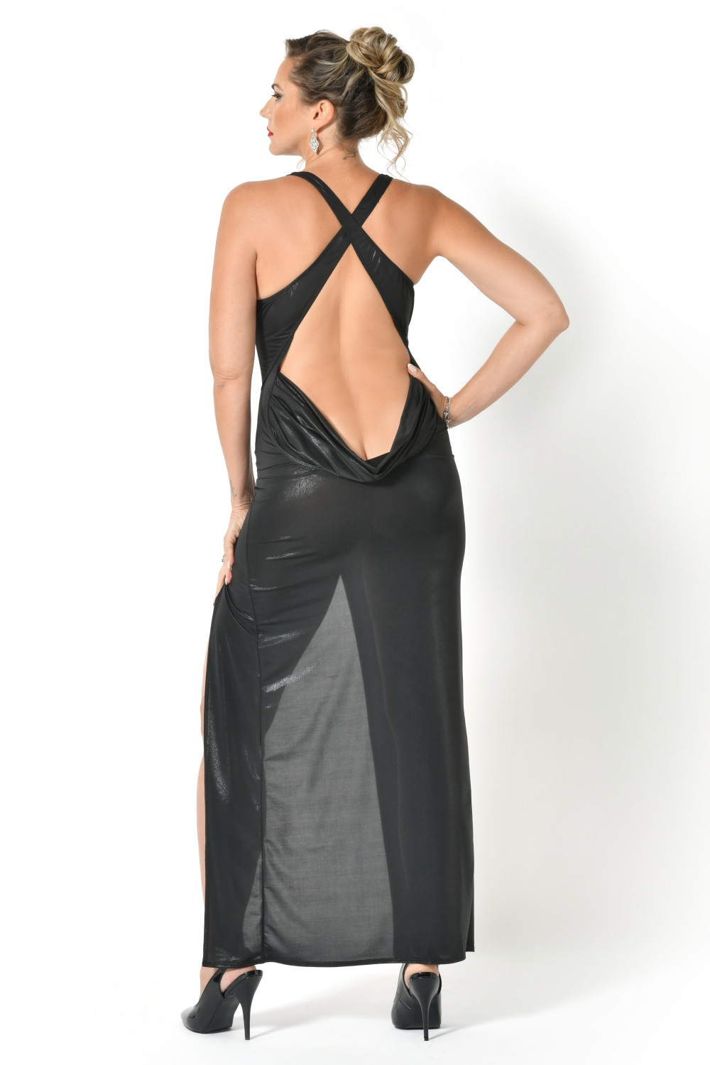 Sexy Maxi Jurk Neptune van Lycra met Mesh Top - Maison Catanzaro - Afbeelding 2