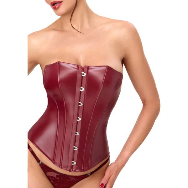 F398 Bordeaux Wetlook Affair Boned Corset Front