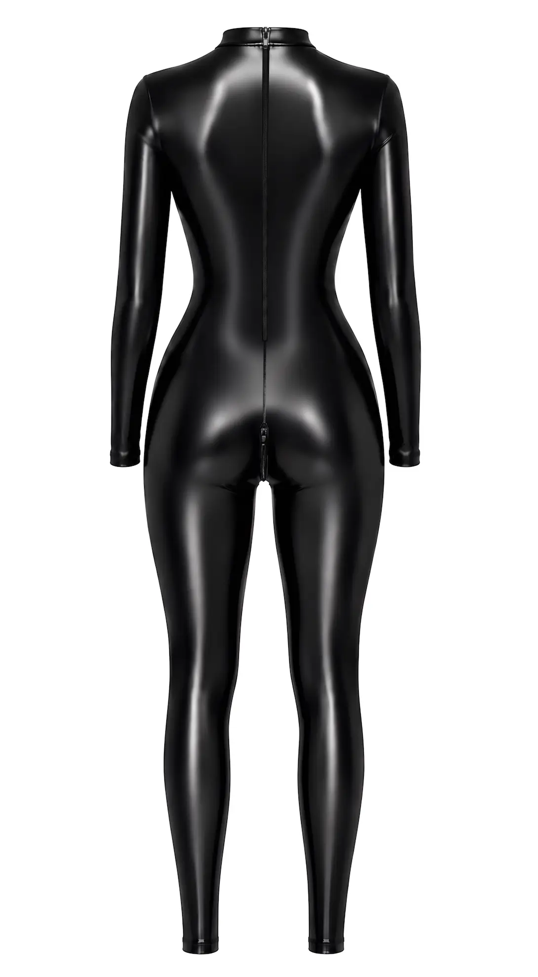 Wetlook Catsuit met open Bust F400 Dark Affair Noir Handmade ghost back