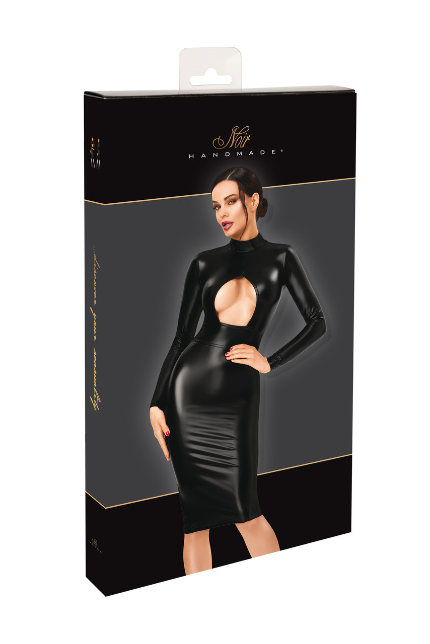 Wetlook Midi jurk met open Bust F401 Dark Affair Noir Handmade box