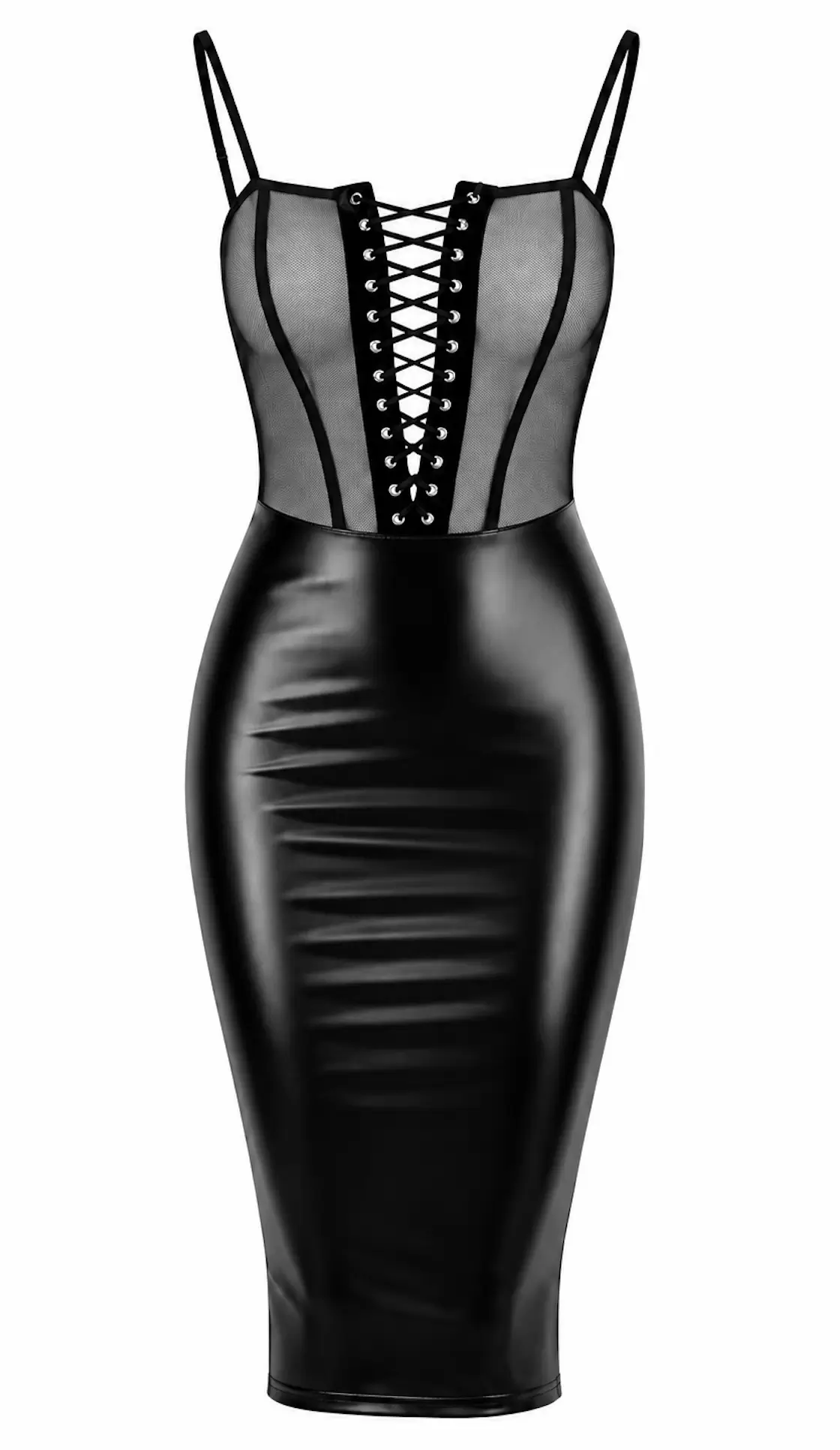 Sexy Midi jurk van gaas en Wetlook F408 Noir Handmade front ghost