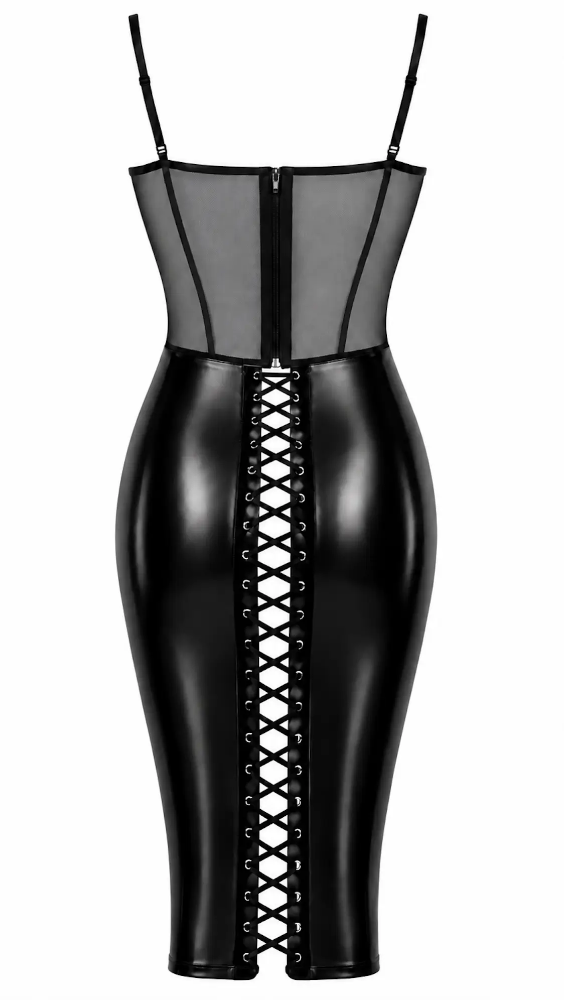 Sexy Midi jurk van gaas en Wetlook F408 Noir Handmade Back ghost