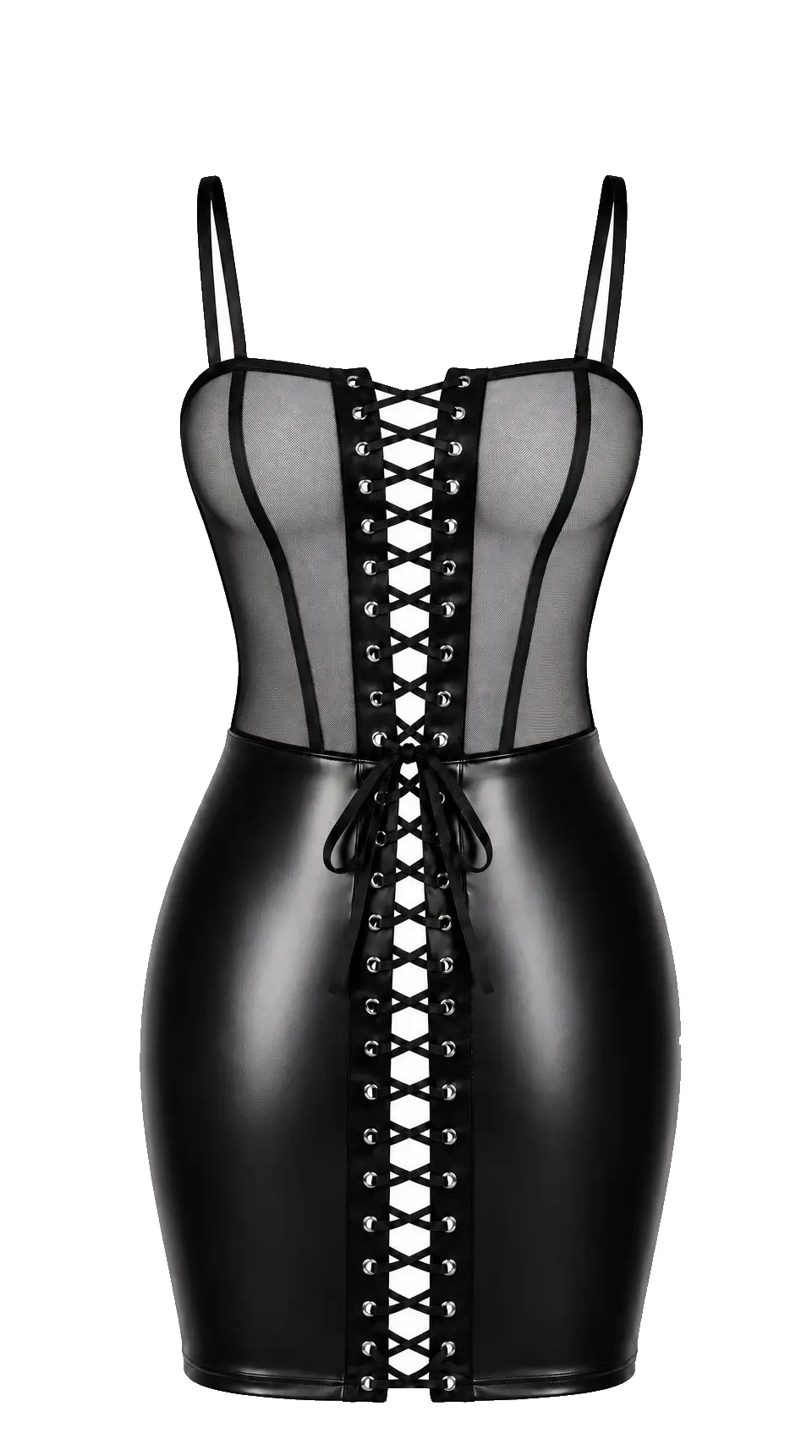 Wetlook mini jurk met Gaas F409 Do Not Disturb Lace-Up Front ghost