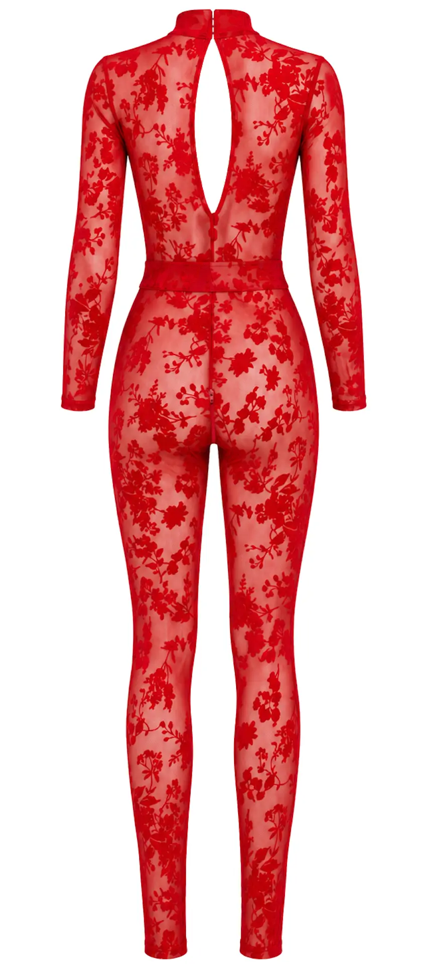 Rode Mesh Catsuit met Diepe V-Hals F414 Lovebite - Noir Handmade Ghost Back