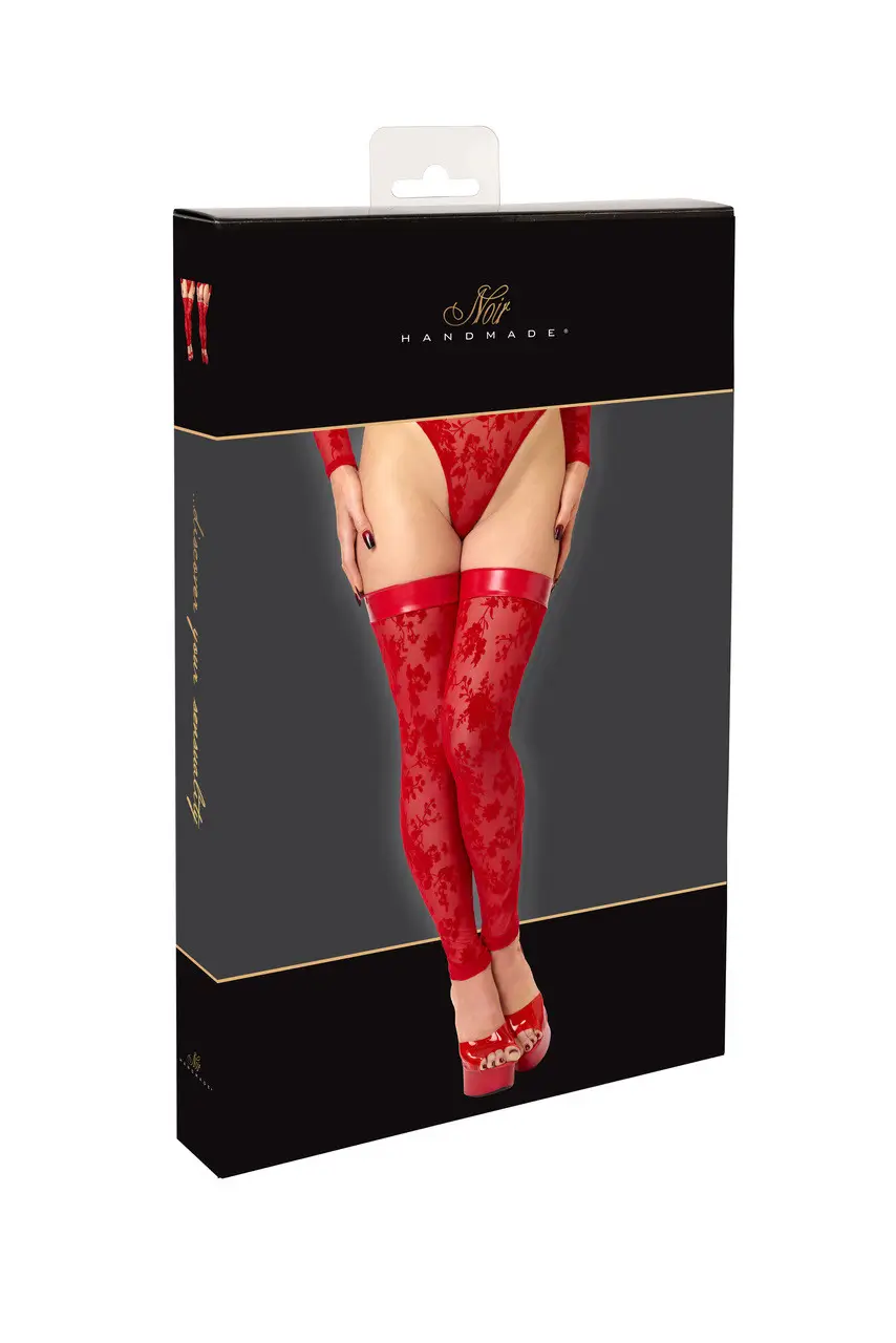 Rode Mesh Kousen met Flockprint en Wetlook Band F417 Plaything - Noir Handmade Box