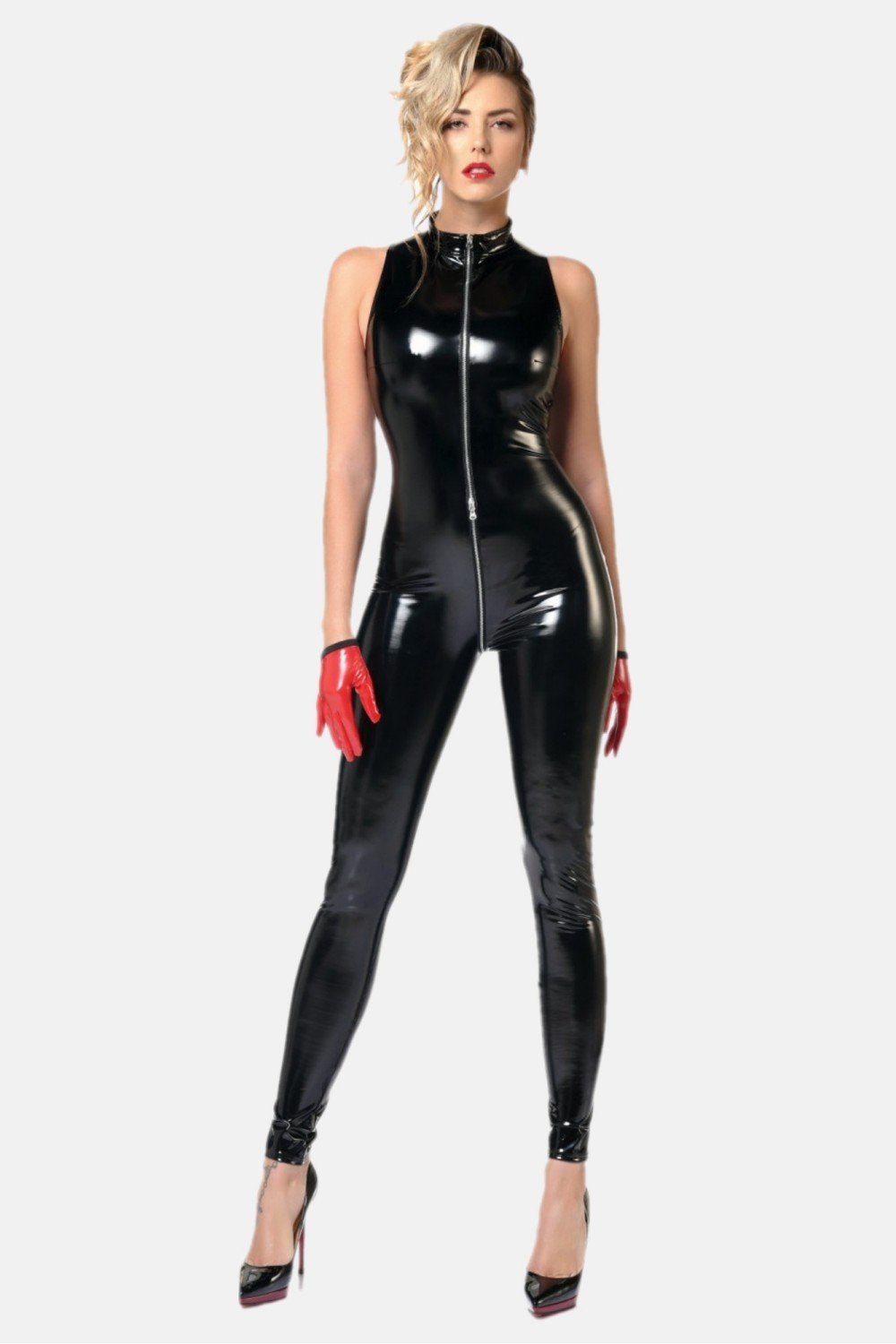 Zwarte Lak Catsuit Angelica met Rits - Maison Catanzaro