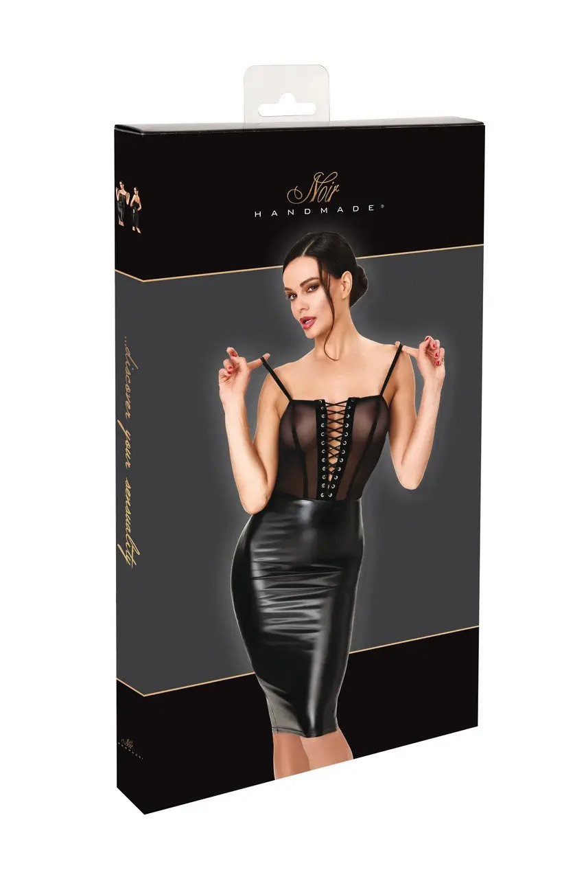 Sexy Midi jurk van gaas en Wetlook F408 Noir Handmade Box