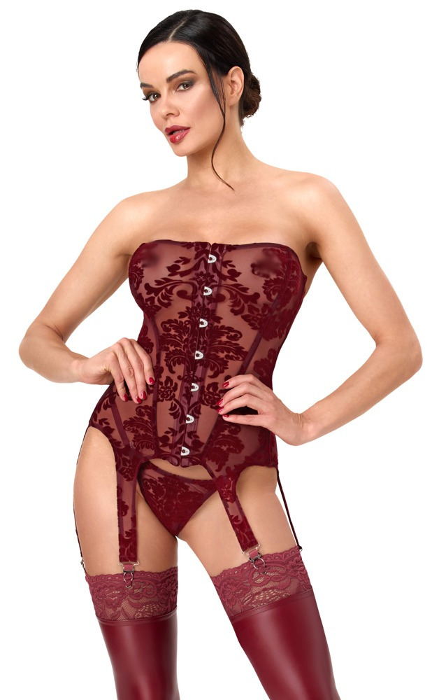 Bordeaux Rode Kanten Bustier met Jarretel Straps in Corsetstijl – Noir Handmade