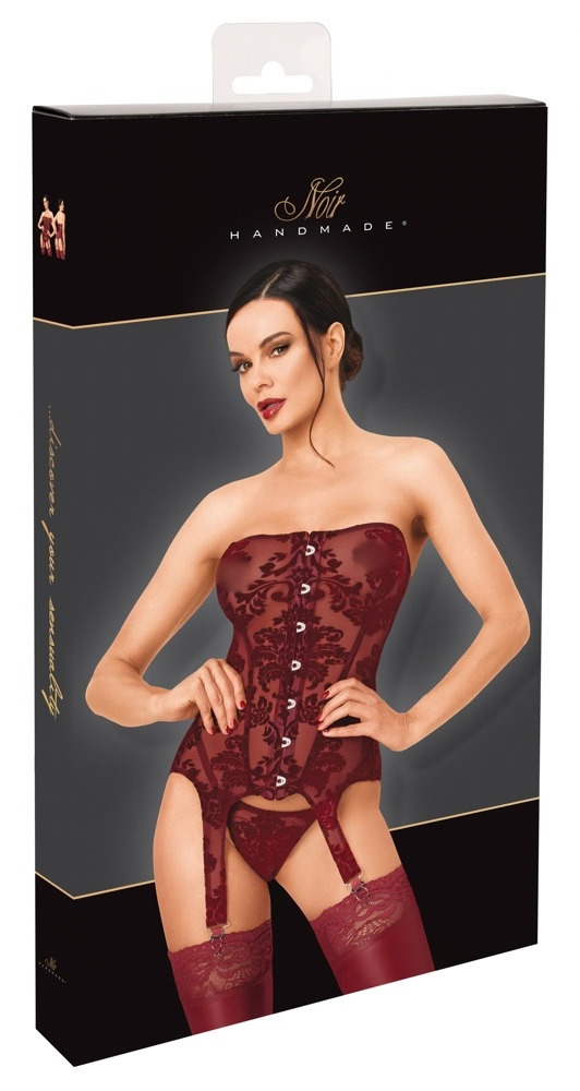 Bordeaux Rode Kanten Bustier met Jarretel Straps in Corsetstijl – Noir Handmade - Afbeelding 11