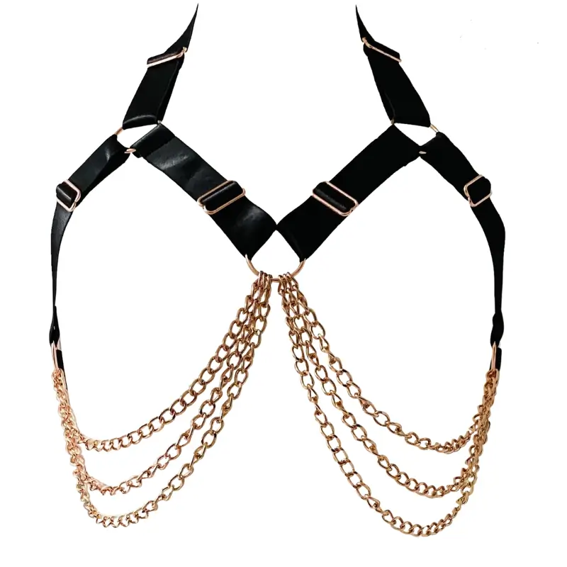 Zwarte Chain Bra Open Cup met Rose Gouden Kettingen Verstelbaar - Kinky Diva - Afbeelding 3