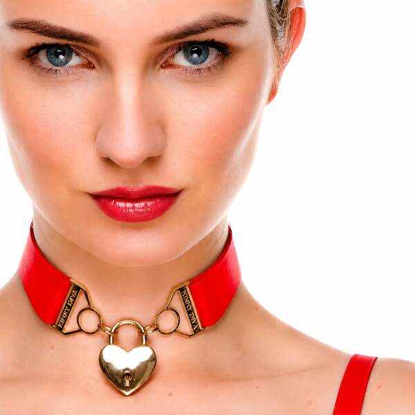 kinky diva collar rood met gouden hart verstelbaar