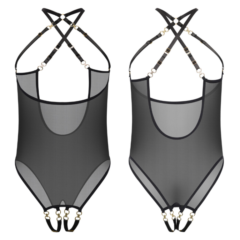 Luxe Kruisloze Cuploze Mesh Body met Goudkleurige Details - Coquette - Kinky Diva - Afbeelding 7